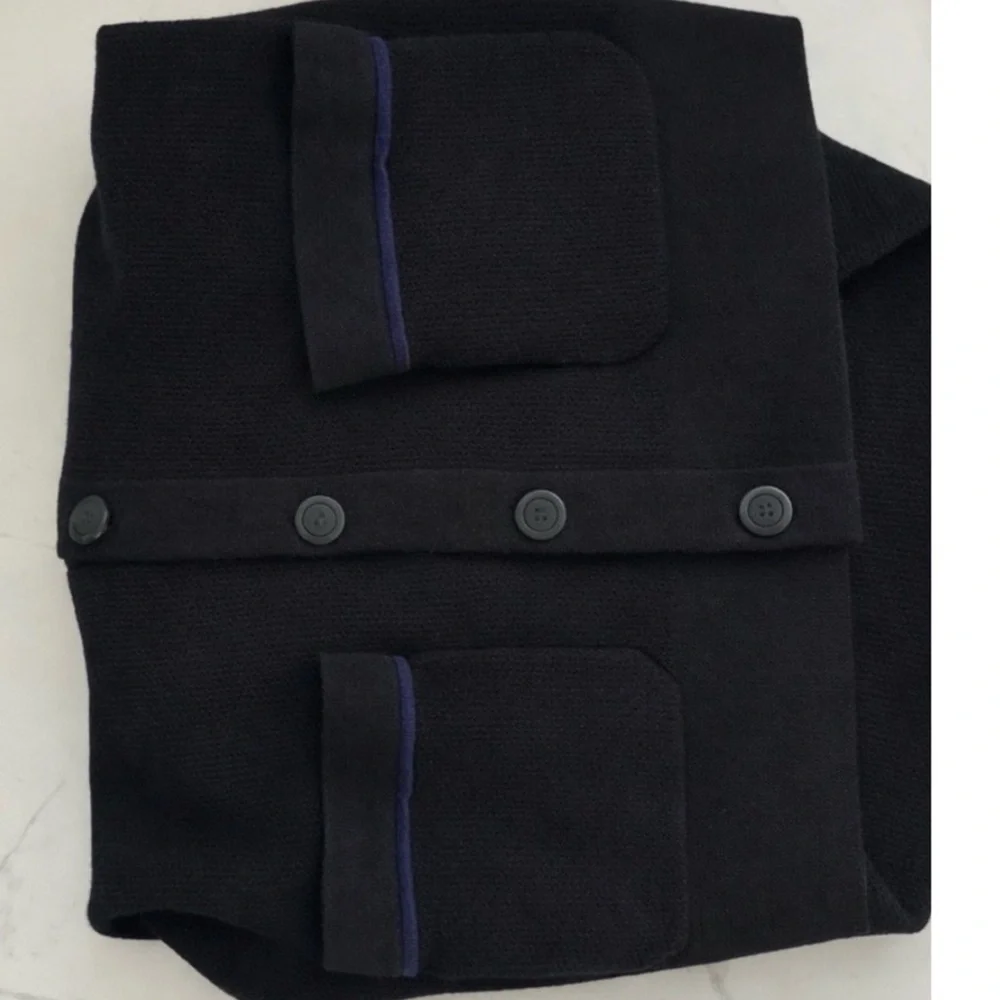 CHANEL Men's Dark Navy Button-Front Cardigan with Contrast Trim - Picture 3 of 5